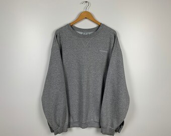 Mens Vintage Carhartt Embroidered Spellout Crewneck Sweatshirt 90s Gray Workwear Hipster Street Style Retro Jumper Authentic Size XXL