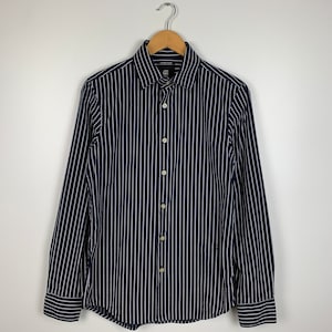 Mens G-star Raw Core Super Slim Shirt Striped Navy Blue Size S