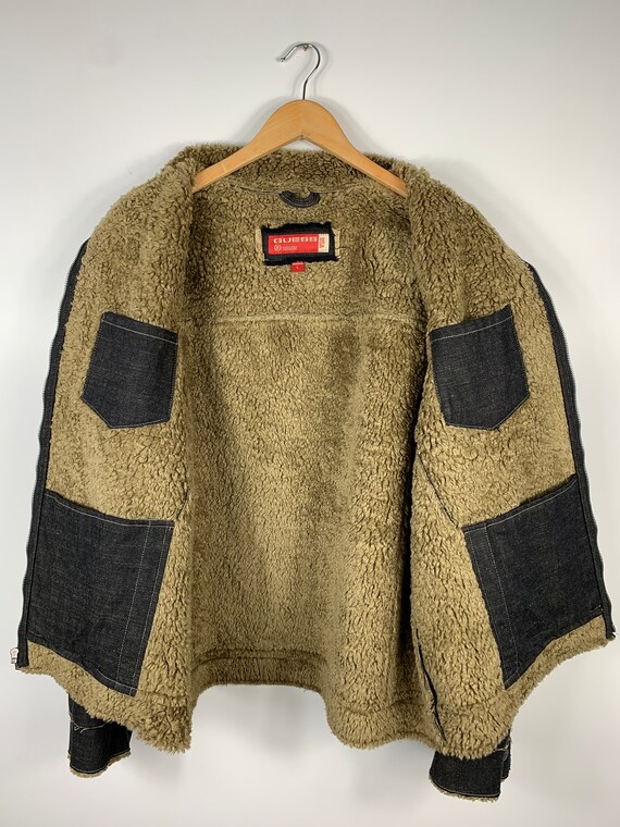 Vintage 90s Guess USA Sherpa Denim Jacket Gray Me… - image 5