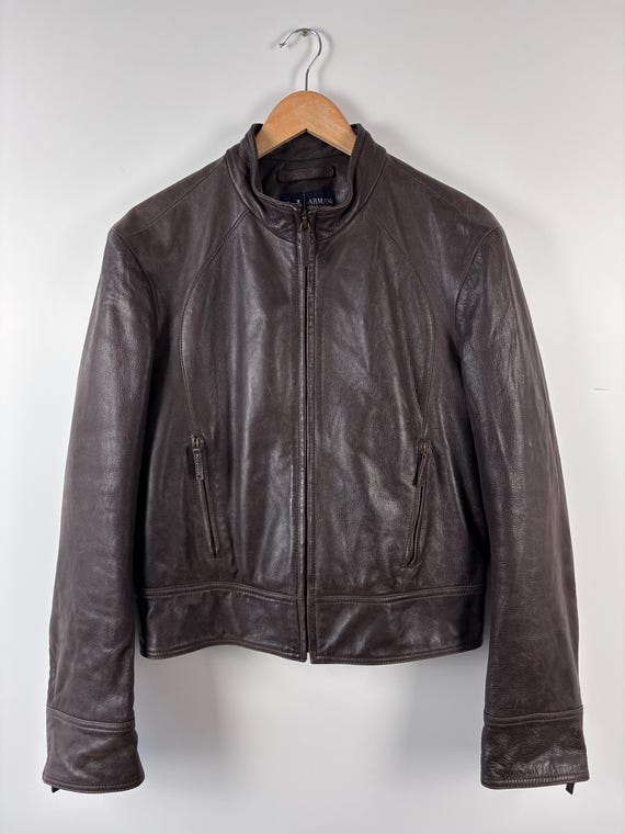 ジャケット・アウター vintage armani jeans lether jacket Vintage Armani Jeans Motorcycle Leather Jacket Brown Mens IT