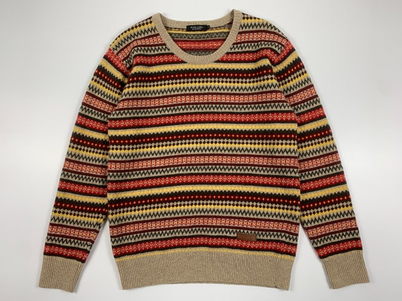 Mens Burberry Black Label Wool Sweater Fair Isle Multicolor Size 2