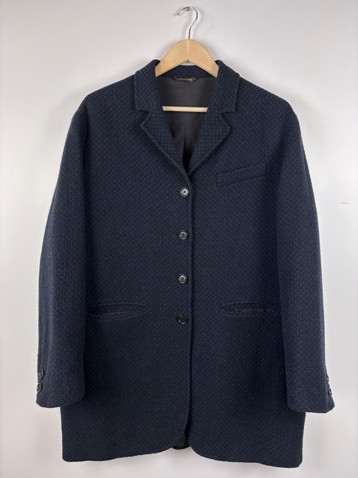 Romeo Gigli, Vintage Romeo Gigli Italian Wool Textured Coat Navy Blue Womens Size L