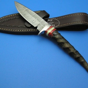 50% Off Sale 11" Damascus Steel  Stag Antler Unique Custom Handmade Knife Outdoor Gift For Her Him Dad Father Anniversary Boyfriend Gift H46