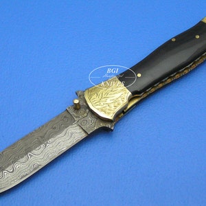 原価以下プラス 50% オフセール BGIKnivesUSA 大型ダマスカス鋼バッファローホーンハンドルコレクターライナーロック折りたたみナイフ 354A-3