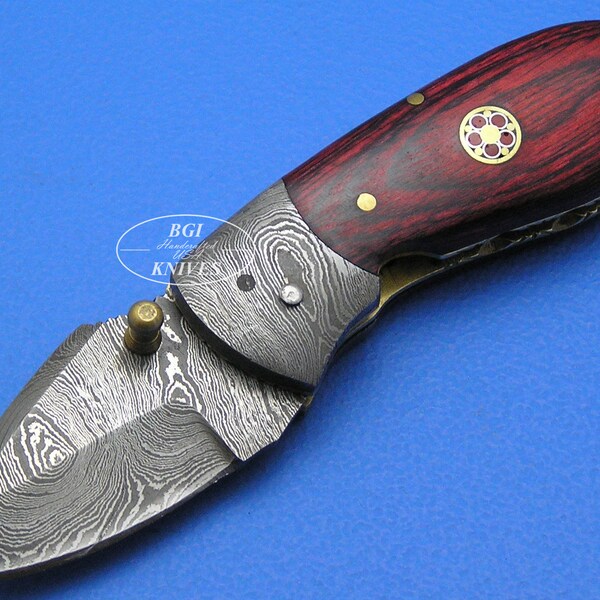 BELOW COST Plus 50% Off Sale BGIKnivesUSA Damascus Steel Pakkawood Handle 1 3/4" Small Blade Liner Lock Folding Knife 124Cw-1