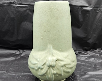 Mission Style Arts & Crafts McCoy Pottery Matte Green Berries, Leaves Stove Pipe Vase ~ Art Deco Retro Country Farmhouse Rustic Home Decor