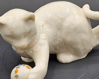 Lenox China Jewels Collection Porcelain Playful Kitten Cat Figurine, Sold SEPARATELY ~ You Choose: 1991 Cat w Ball or 1992 Reclining w Bow
