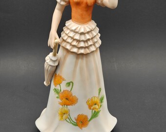 Enesco Vintage Collectible Porcelain Bisque Figurines ~ Choice: Angelica December Poinsettia,  Nicole August Poppies, or 1970s Bride Flowers