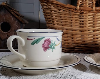 Vintage Lenox Chinastone Poppies on Blue China Dinnerware Dishes ~ Replacement Set of 4 Cups & Saucers ~ Thanksgiving Holiday Dinner Service