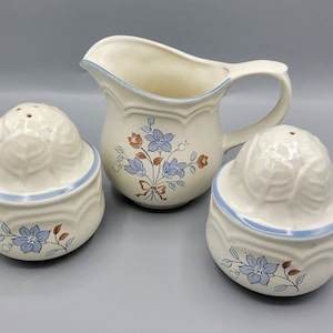Cordella Collection, Japanese Bluet Stoneware Dinnerware ~ Blue, Brown Country Kitchen Wildflowers ~ You Choose: Salt & Pepper or Creamer