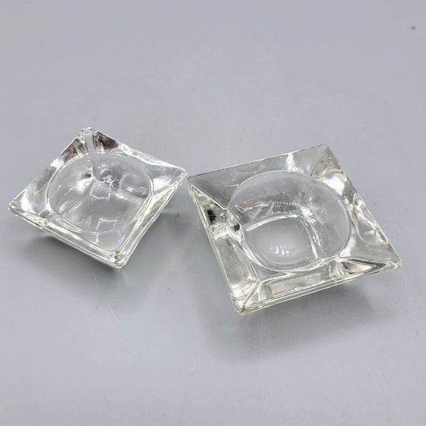 2 Different Vintage Open Individual Salts ~ Square Salt Cellars ~ Clear Glass for Formal Dinner Table Setting ~ Gift for the Collector