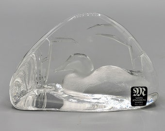 Mats Jonasson Sweden Full Lead Crystal Glass Paperweight ~ Mallard Duck Sculpture ~ Fully Signed Art Piece ~ Dad Hunter Collectible Giftware