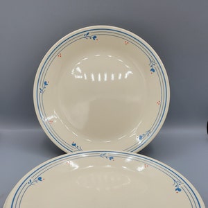 Corelle Country Violets Dinner Plates ~ Beige with Blue Flowers, Red Dots ~ Replacement Glass Dinnerware ~ Everyday Use Farmhouse Dishes