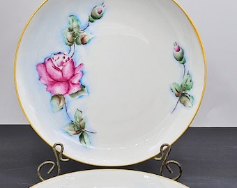 Vintage Hutschenreuther Selb China Bavaria Germany, Kerr Pink Rose, Gold Rim Dinnerware ~ You Choose: Cup & Saucers, Dinner or Salad Plates
