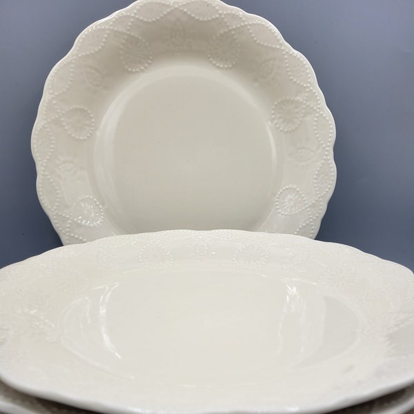 Pioneer Woman Cowgirl Lace Linen White Replacement Stoneware Dinnerware Dishes ~ You Choose: Set of 4 Dinner or Salad Plates or Cereal Bowls