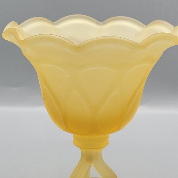 Art Deco Style Westmoreland Glass Doric in Collectible Golden Yellow Satin ~ You Choose: Pair Candlestick Holders or Footed Compote, Cup