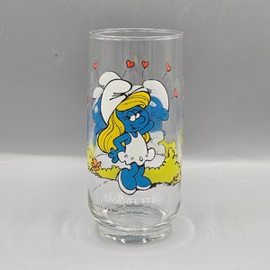 Hardee's Series #1 Pitufina 1982 Peyo Vidrio para beber coleccionable - La colección de los pitufos - Vaso de dibujos animados caprichoso