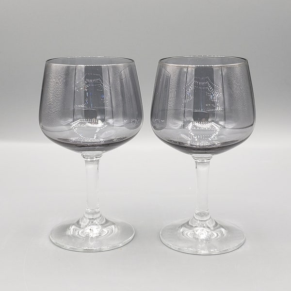 Petite Iridescent Gray, Mirrored Glasses ~ Wine or Champagne Glassware ~ 6 Oz Stemware Cocktail Glasses ~ Toasting Pair Mid Mod Mama Vibes