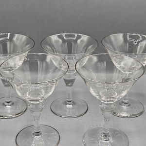 Harmony Glastonbury Lotus Set of 5 Champagne Glasses ~ Moody MCM Smoky Platinum Rim & Base ~ Sprite Bubble Stem Wedding Stemware, Glassware