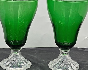 Anchor Hocking Burple Inspiration Emerald Green Drinking Glasses, Clear Boopie Base ~ Your Choice: Iced Tea, Champagne, Etched Juice Glass