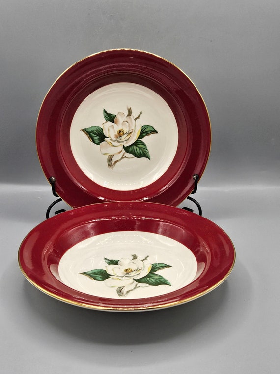 Homer Laughlin Lifetime Fine China Burgundy Magnolia Dishes - You