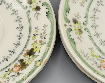 Royal Doulton Provencal ~ Vintage English China Dishes ~ LAST Set Pieces: 2 Bread & Butter or 5 Salad Plates ~Green Scrolls, Basket, Flowers