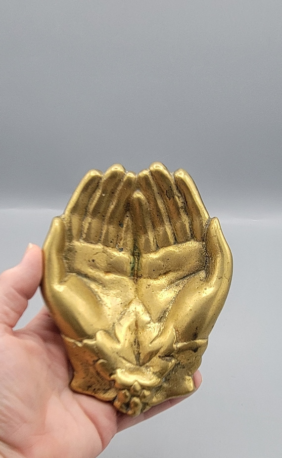 Queen Victoria's Cupped Hands Brass Trinket Tray ~ Antique French