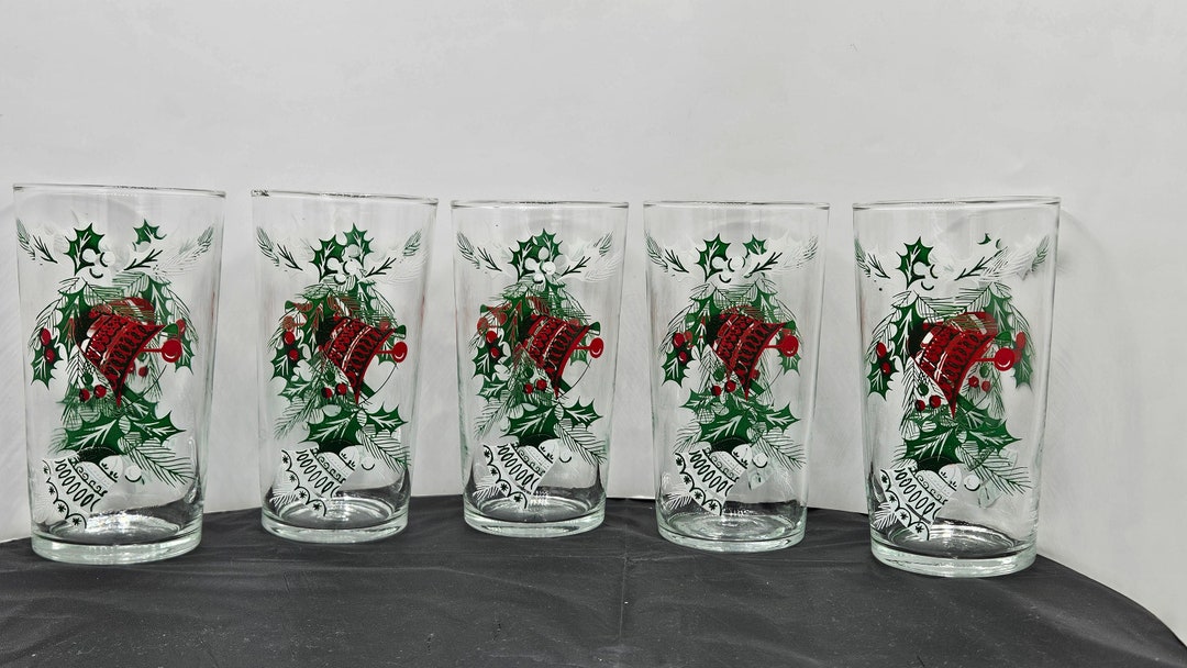 Mid Century Hazelware Set of 5 Holiday Tumblers ~ Red, White