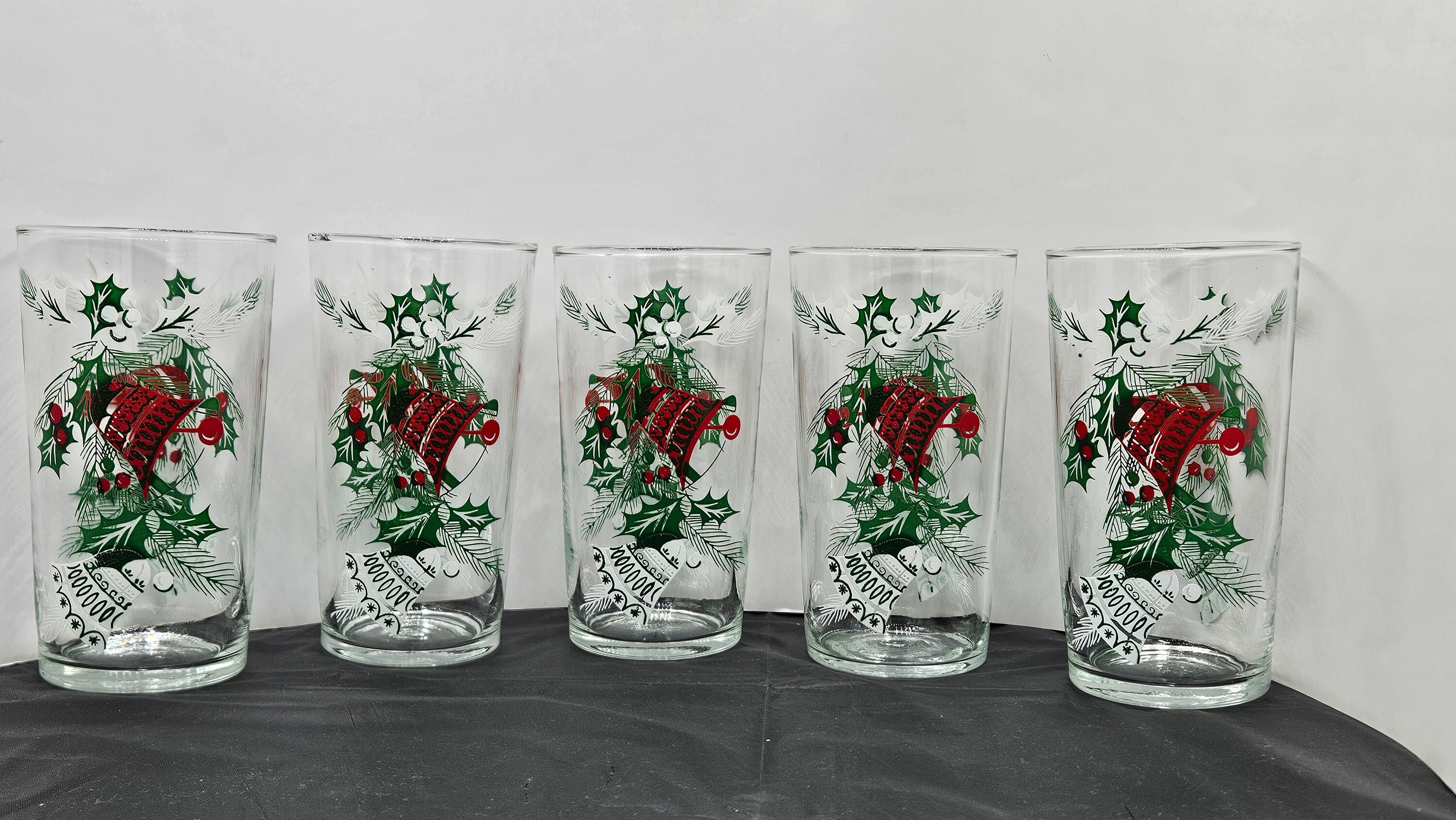 なつめポスター2本セット Mid Century Hazelware Set of 5 Holiday Tumblers ~ Red, White