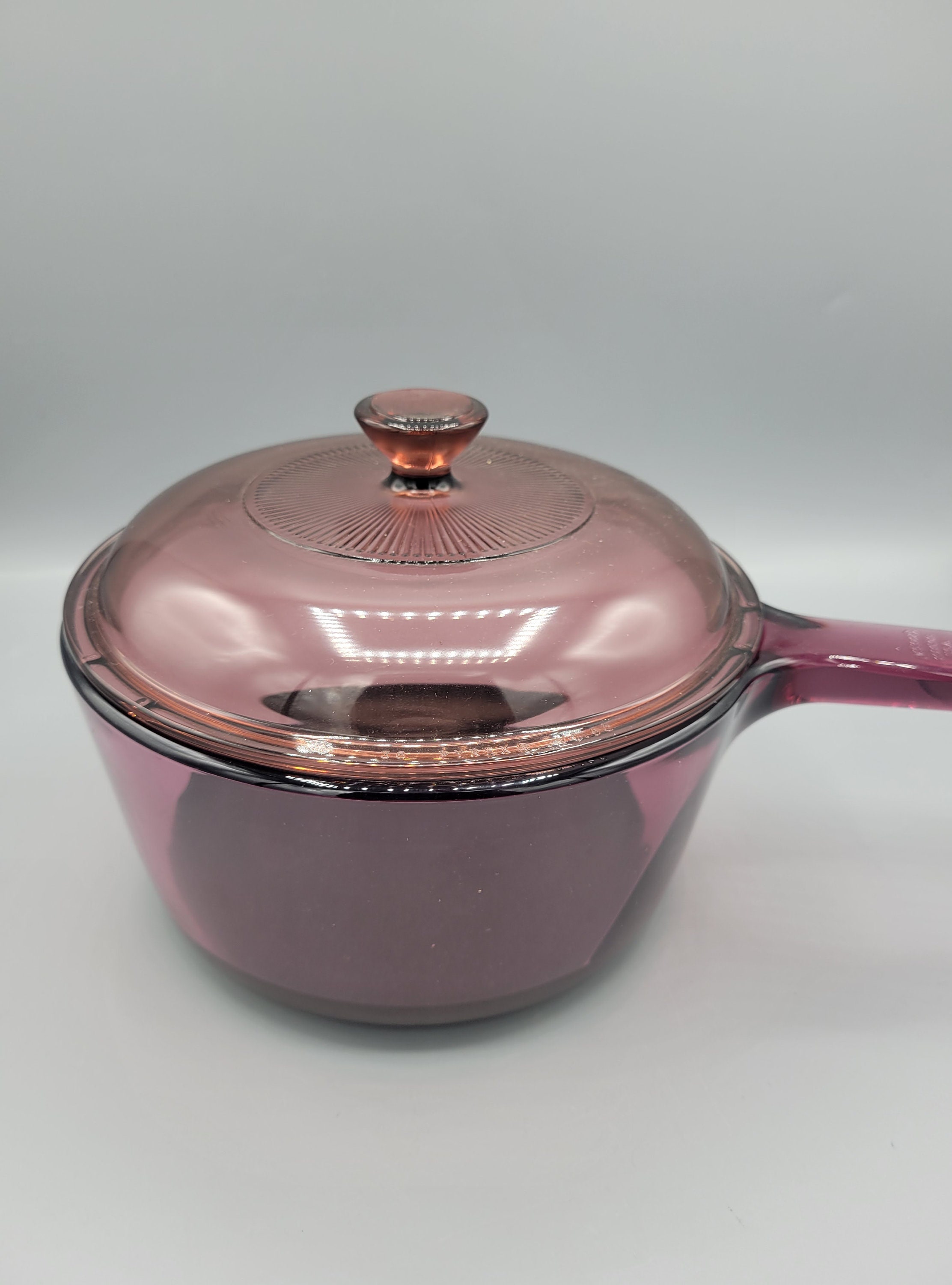 Vintage Corning Visions Ware Cranberry Pink Glass Cookware Pots You Choose:  1.5 or 2.5 Liter Nonstick Teflon Line Saucepans & PYREX Lids 