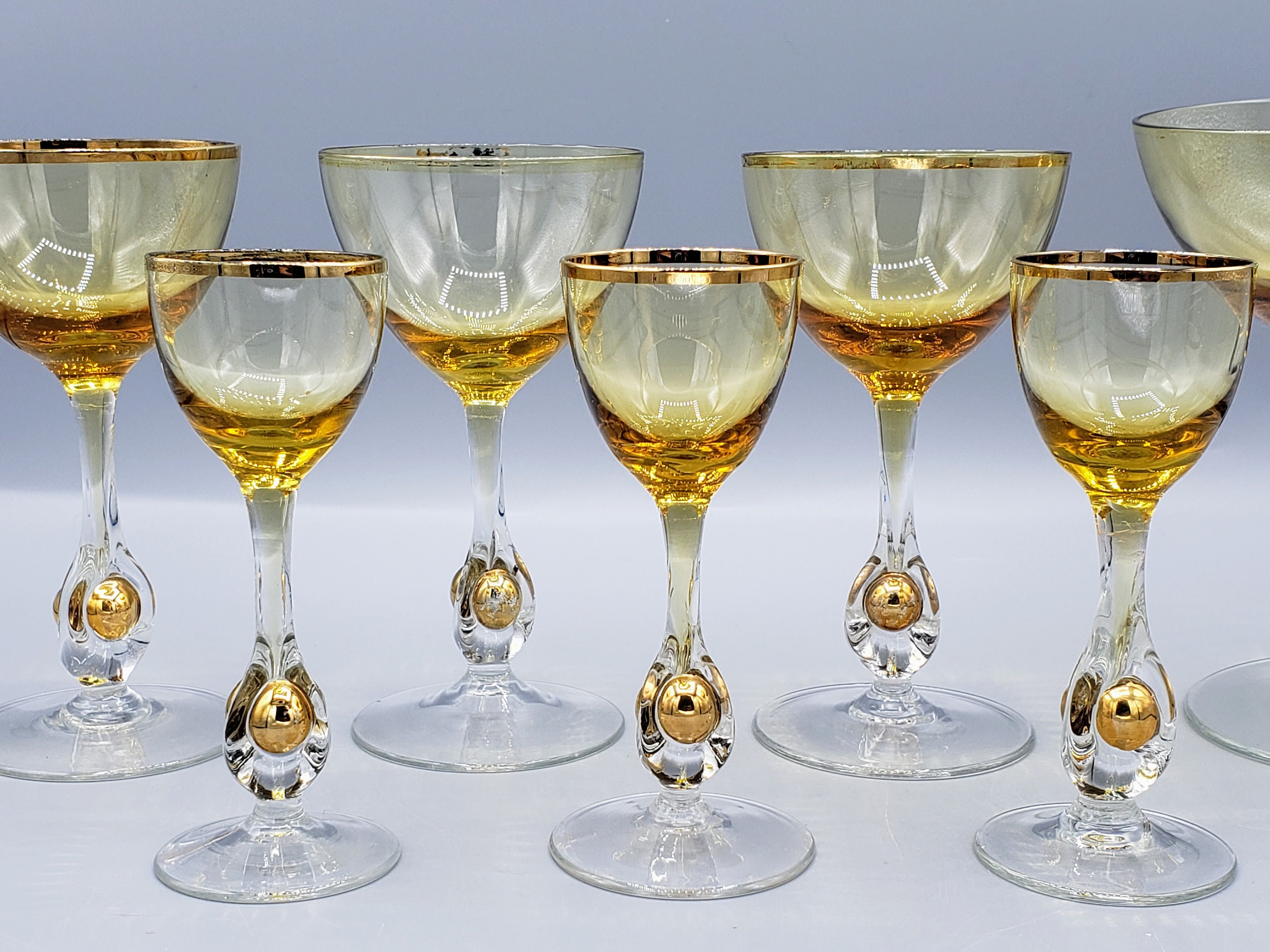 Midcentury Czechoslovakia Glassware ~ MCM Atlas Amber With Gold