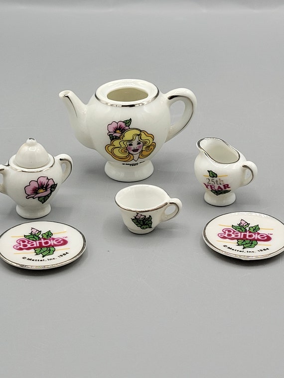 Set of 1984 Barbie Miniature China Two Plates Creamer Sugar Bowl W Lid Tea Cup Tea Pot Childhood Nostalgia Collectible Porcelain Etsy UK