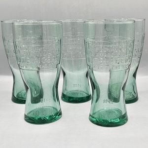 1948 Style Anniversary McDonald&#39;s Set of 5 Soda Bottle Green Drinking Glasses ~ Retro Collectible Premium 15 Cent Hamburger, Embossed M Logo