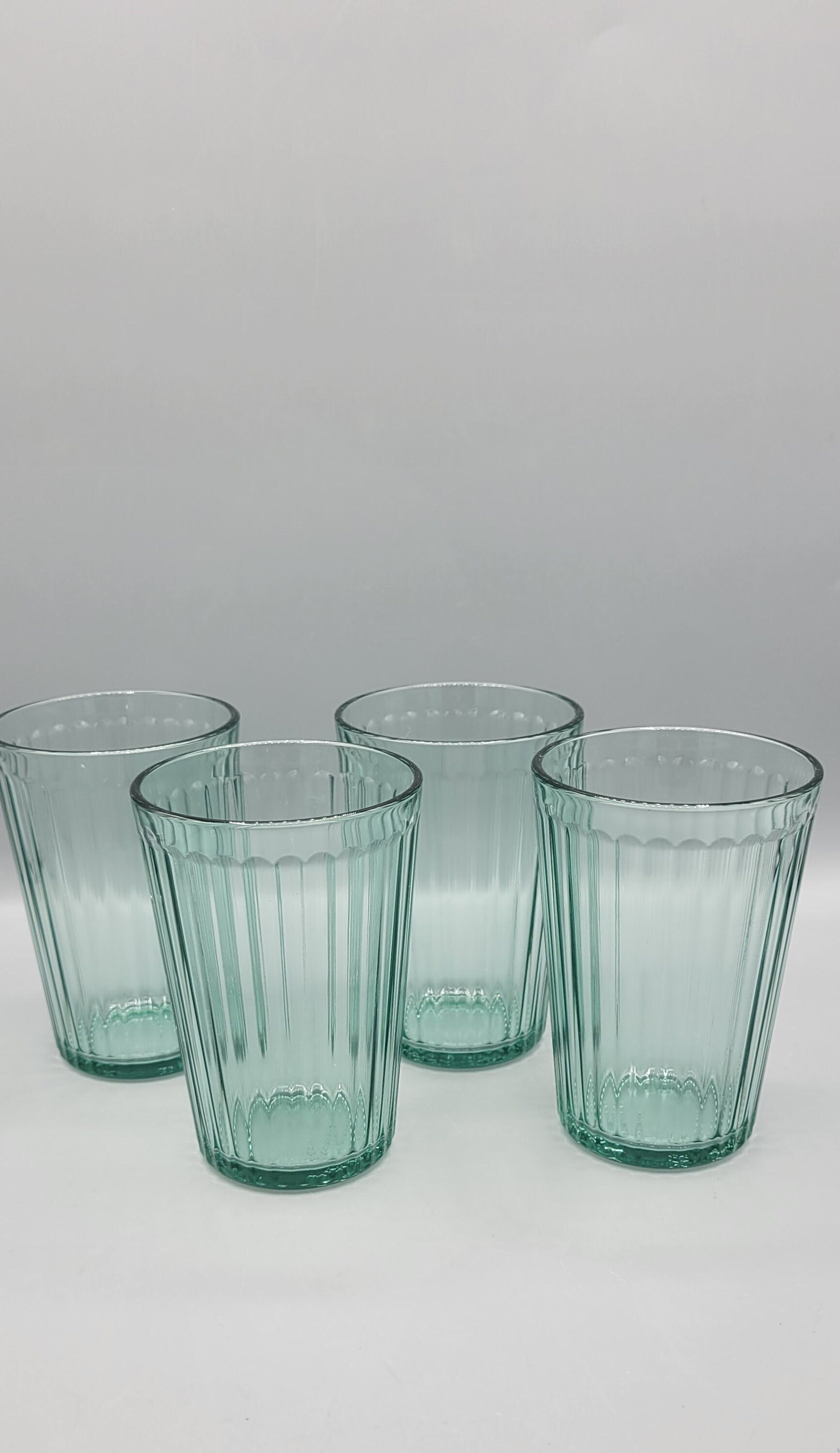 Pale Green IKEA Ribbed Drinking Glasses ~ Set of 4 ~ Home Barware ~ Coolers or Tumblers ~ 10 Oz Glassware ~ European Home Vibes Glass