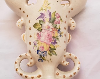 Pair of American St Regis Vases, Small Urns Pastel Florals w Gold Trim ~ Hollywood Regency Home Décor ~ Miniature Mantle Vases Elegant Table
