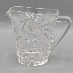 Pinwheel Clear Glass Creamer ~ Spinning Hobstars with Etched Stars ~ Morning Coffee, Afternoon Tea, Sunday Brunch ~ Decorative Service Piece
