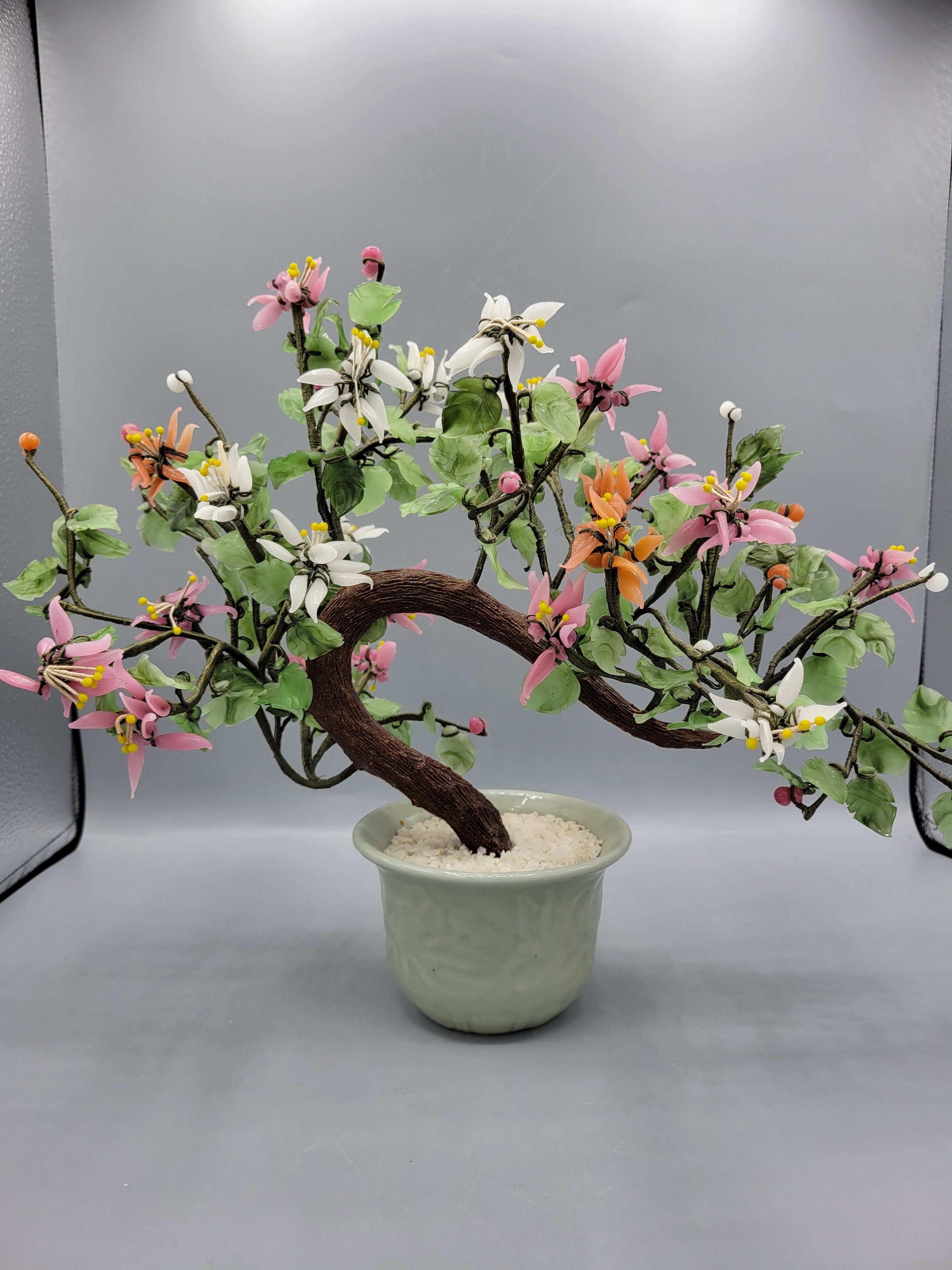 Vintage Jade Agate Glass Bonsai Tree Midcentury Chinese Etsy