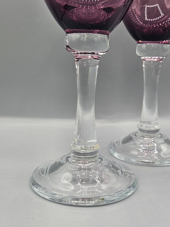 Vintage Purple Passion, Amethyst Bowl Wine Glasses With Clear Stem ~ Set of  3 Water Goblets ~ Shabby Chic Home Barware, Wedding Dinner Party - Etsy