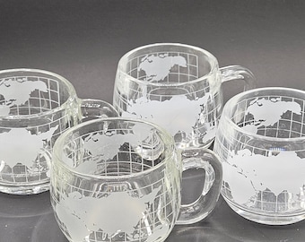 Nestle Nescafé Glass Round Planet World Coffee Mugs ~ You Choose Set of 4 Childhood Nostalgia, Family Memories Collectible Dinnerware Dishes