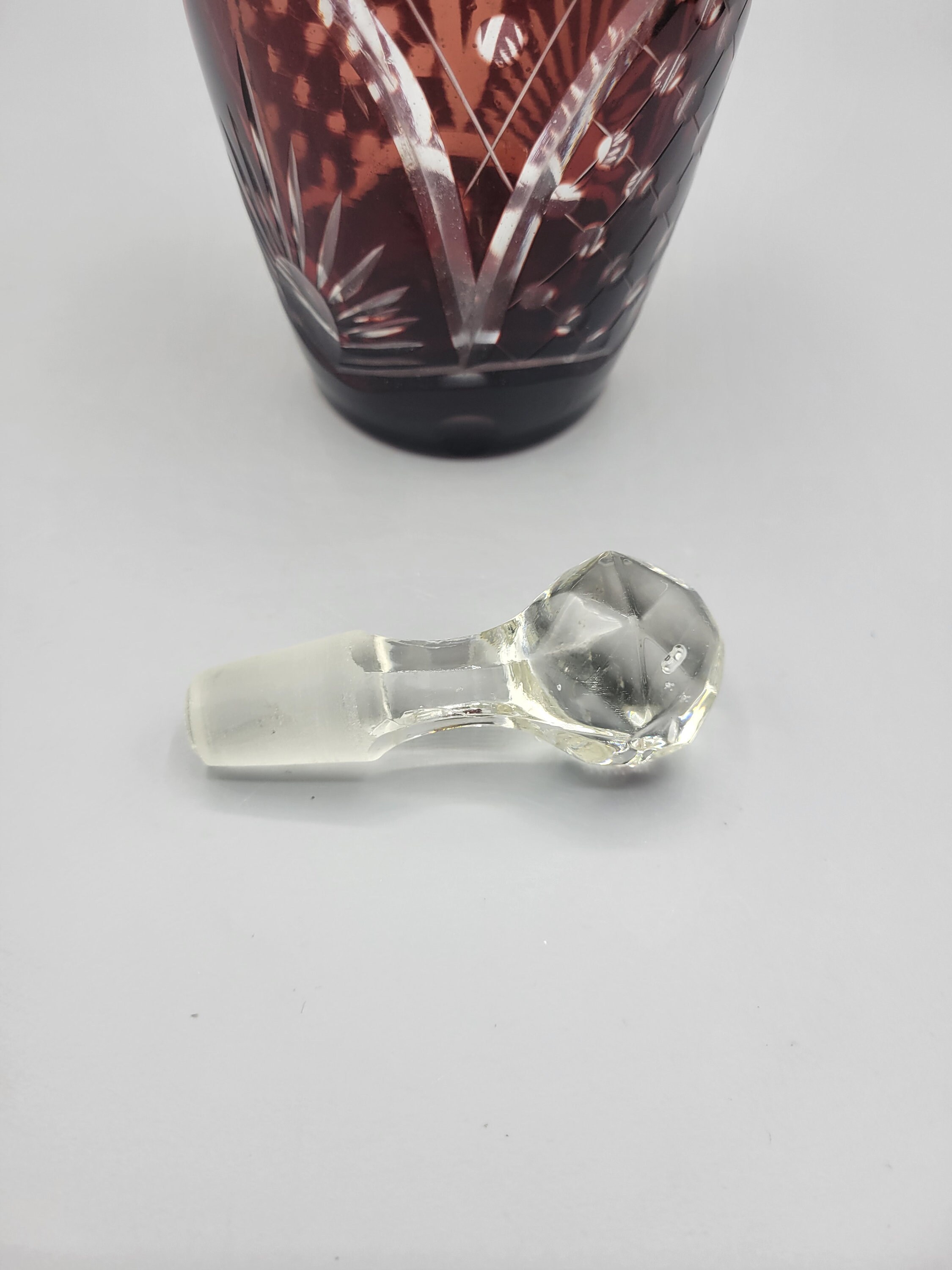 Bohemian Czech Glass Decanter & Wine Glass, Red to Purple Bohemian Czech Glass Decanter & Wine Glass, Red to Purple