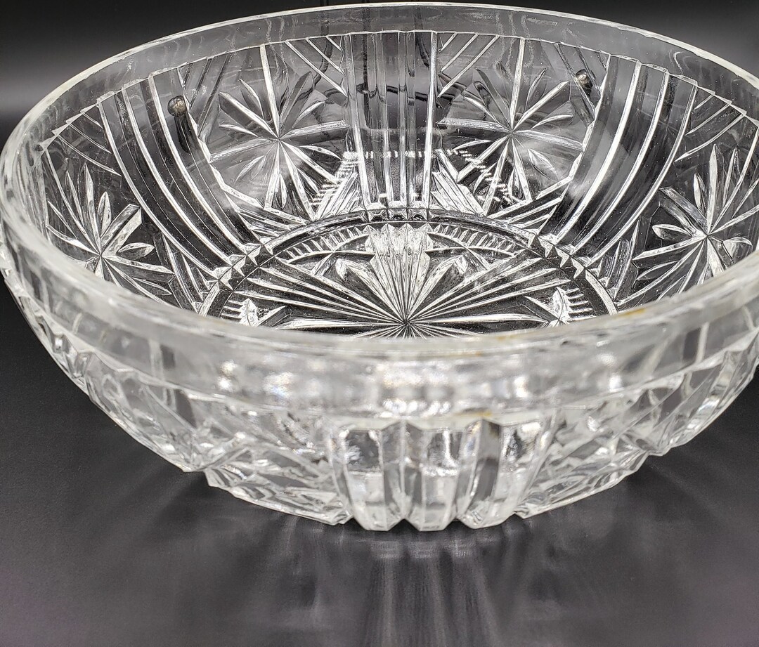 Vintage Cut Crystal Serving Bowl 9 Heavy Glass Dish Etsy