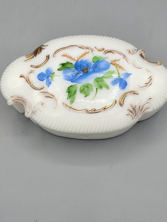 Victorian Dresser Trinket Box ~ Hand Painted Milk/ Op - Gem