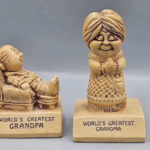 Vintage Paula 1970, 1972 World&#39;s Greatest Grandpa & Grandma Sillisculpt Figurine, Statue ~ Cute, Collectible Novelty Grandparent&#39;s Giftware