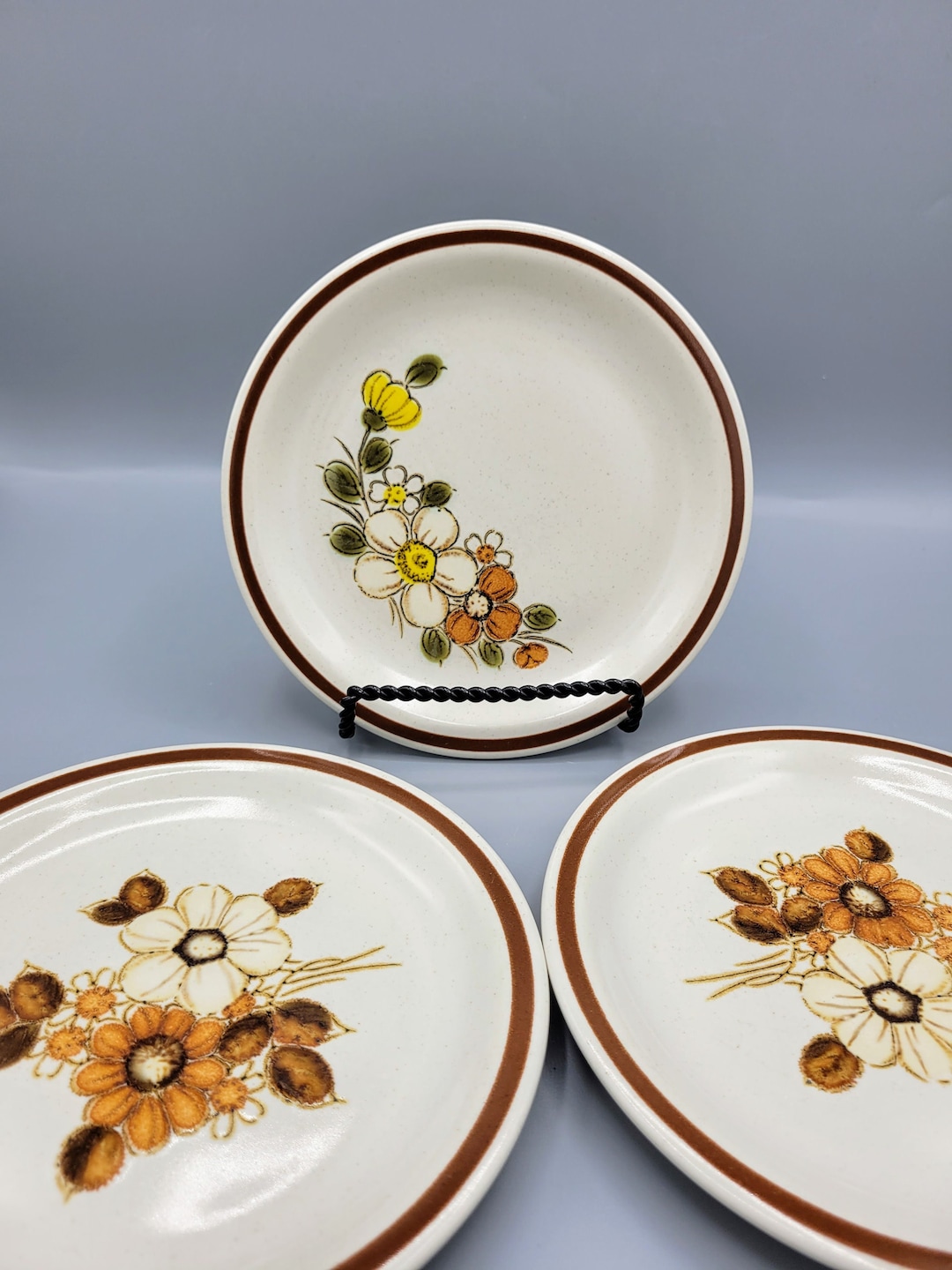 Vintage Japanese Stoneware Flowery Dinnerware Bread & Butter