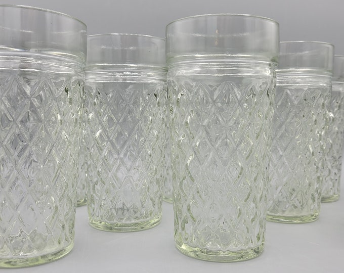 Jelly Jar Drinking Glasses Quilted Diamond Pattern Set of 4 or 6 Iced