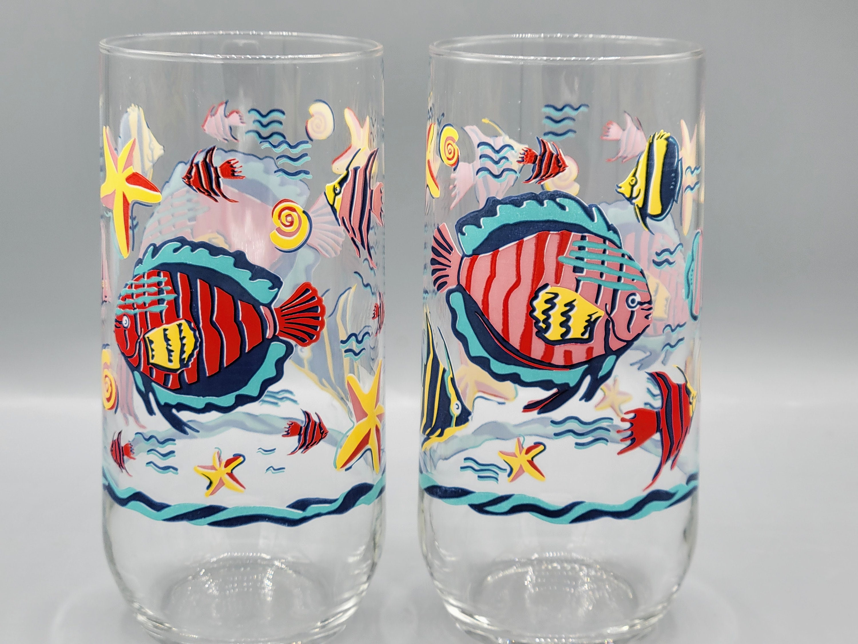 Set of 3 Colorful Fish Everyday Use Drinking Glasses Beachy Vibes Glassware  Tropical Style Fish & Starfish Lake House, Fun at Shore -  Sweden