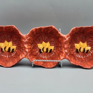 Island Luau Party Tropical Flower Orange, Yellow Blossoms ~ 3 Bowl Attached Chip & Dip Bowl Set ~ Maxcera Corp, Certified International Dish