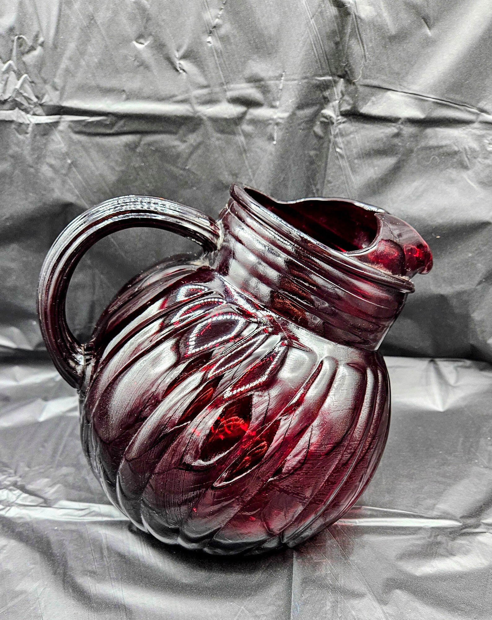 Mid Century Royal Ruby Swirl Anchor Hocking 80 Oz Ball Jug ~ MCM Red ...