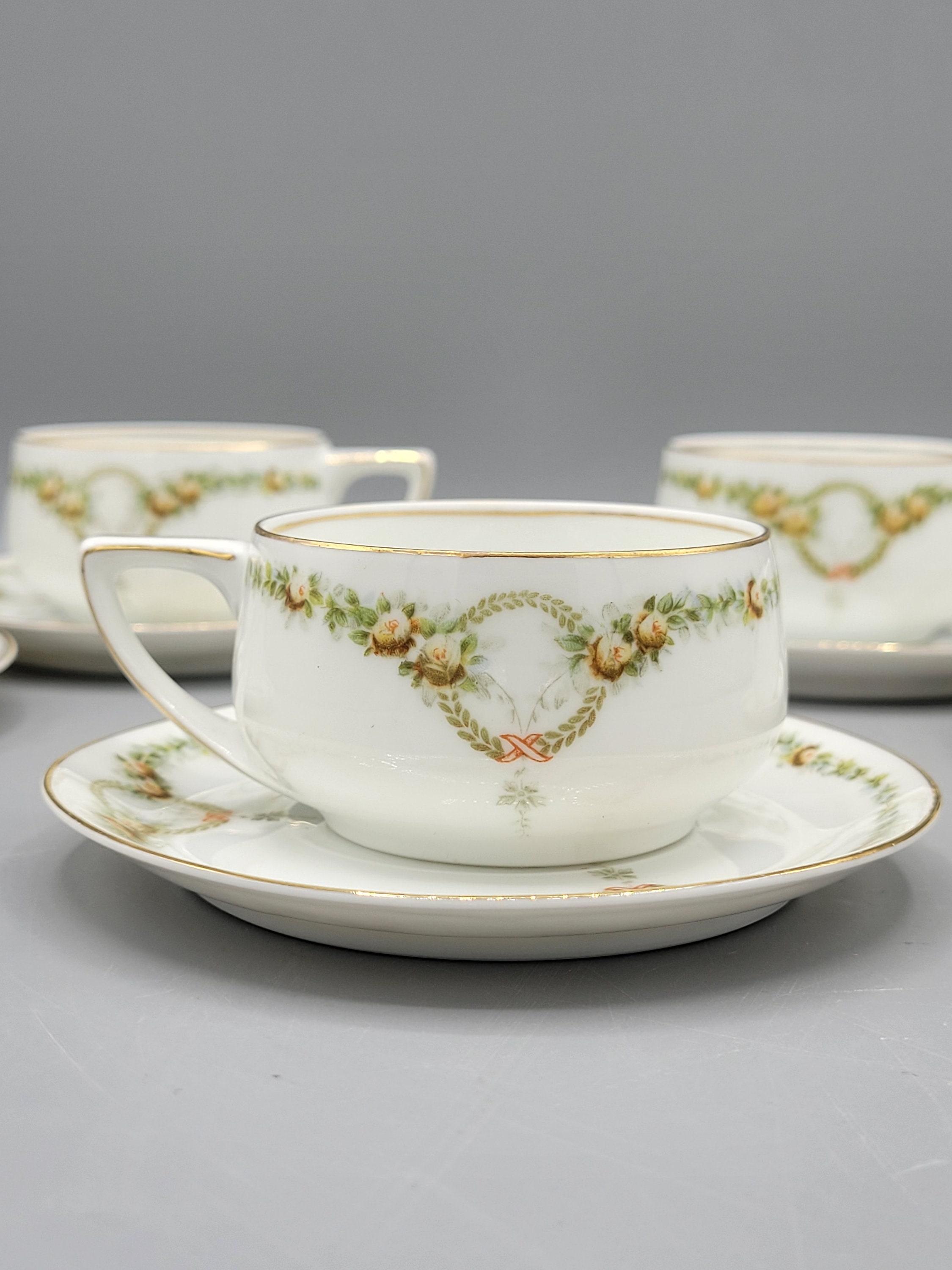 Rosenthal Donatello Briar Rose ~ Demitasse Tea Cups & Saucers X 5
