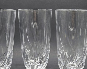 Royal Doulton Elegance or Rock Crystal Rock Trix Highball Drinking Glasses ~ Flame Optic Made in Italy 14 oz Crystal Barware Set of 3 or 4
